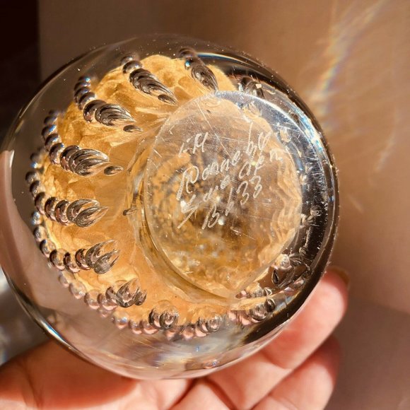 Pear Paperweight Signed By Fm Konstglas, Ronneby  Sweden, Style B-633 Gold Vintg - Picture 10 of 11